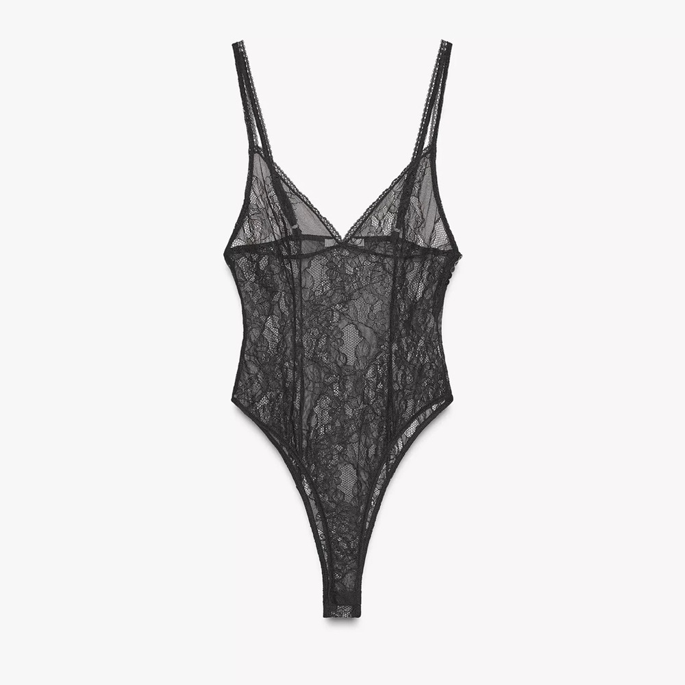 Zara Button Black Lace Bodysuit
